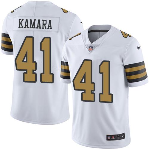 Nike Saints #41 Alvin Kamara White Youth Stitched NFL Limited Rush Jersey - Click Image to Close